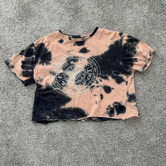 Preston & James Acid Wash Zodiac Raw Edge Cotton Cropped Shirt Large - Picture 1 of 9
